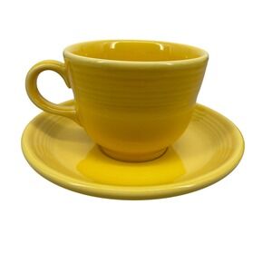 Fiesta Homer Laughlin Sunflower Yellow Cup and Saucer Set Ceramic USA Made